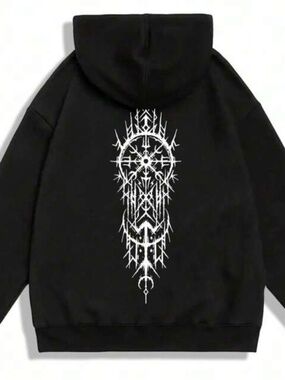 Men's Casual Tattoo Graphic Rune Print Personalized Thermal Lined Hoodie